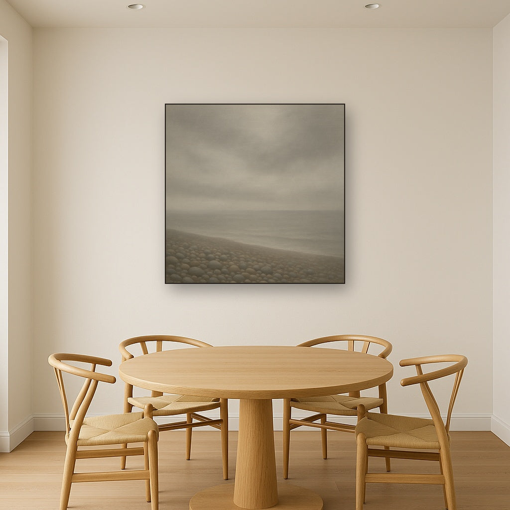 Overcast Coastal Fog & Wet Pebble Shingle No. 5 Oil Painting - View 4