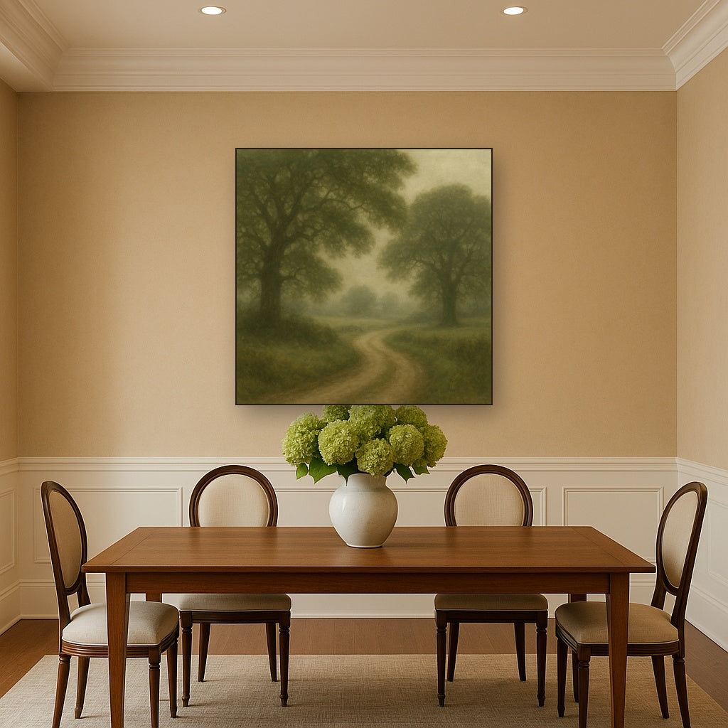 Misty English Countryside Lane Oil Painting - View 4