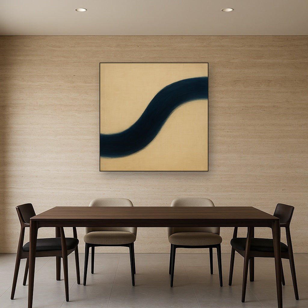 Navy Indigo & Warm Sand Sweep No. 2 - Modern Fine Art Oil Painting - View 4