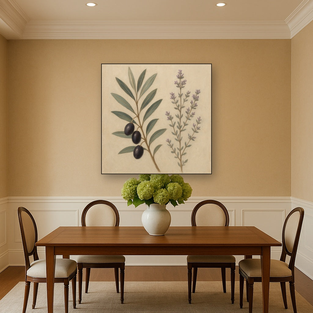 Olive Branches & Wild Thyme Botanical Study No. 8 Fine Art Oil Painting - View 4