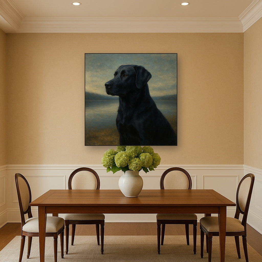 Black Labrador Retriever by Misty Lake Horizon No. 4 Fine Art Oil Painting - View 4