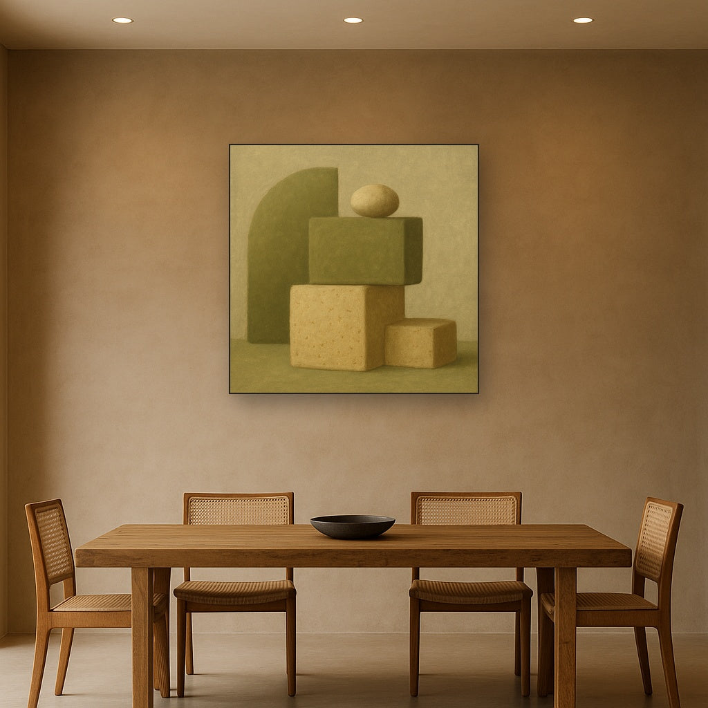 Muted Olive & Sandstone Geometric Balance No. 18 Oil Painting - View 4