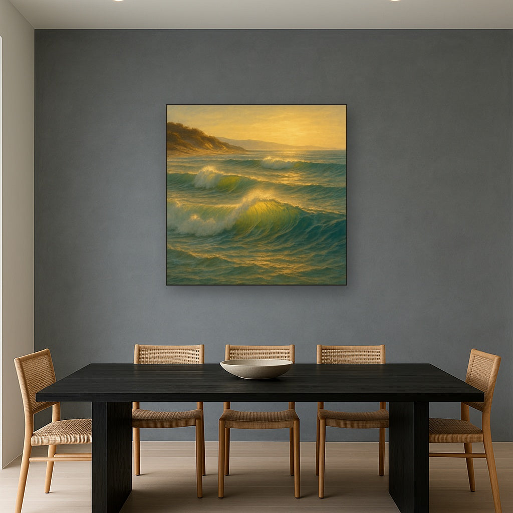 Golden Hour Sunlight on Ocean Swells No. 11 Oil Painting - View 4