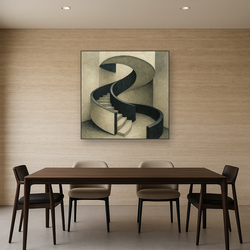 Minimalist Spiral Staircase Geometric Oil Painting - View 4