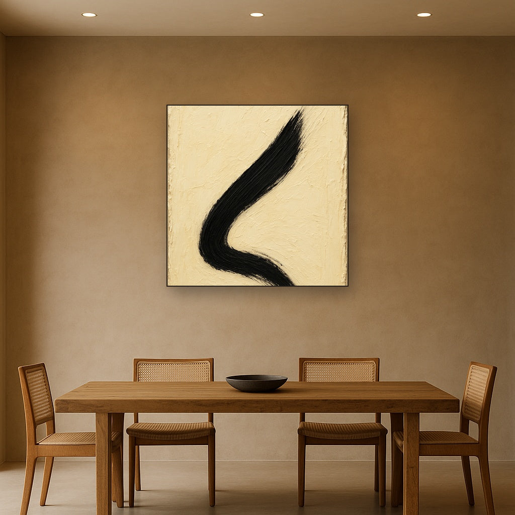 Zen Balance in Cream & Charcoal Oil Painting - View 4