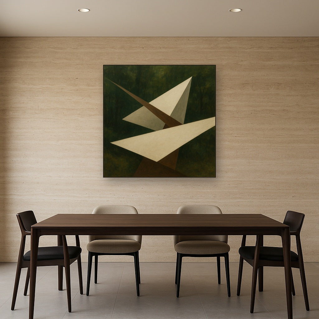 Kinetic Diagonal Planes in Forest & Alabaster No. 5 Fine Art Oil Painting - View 4