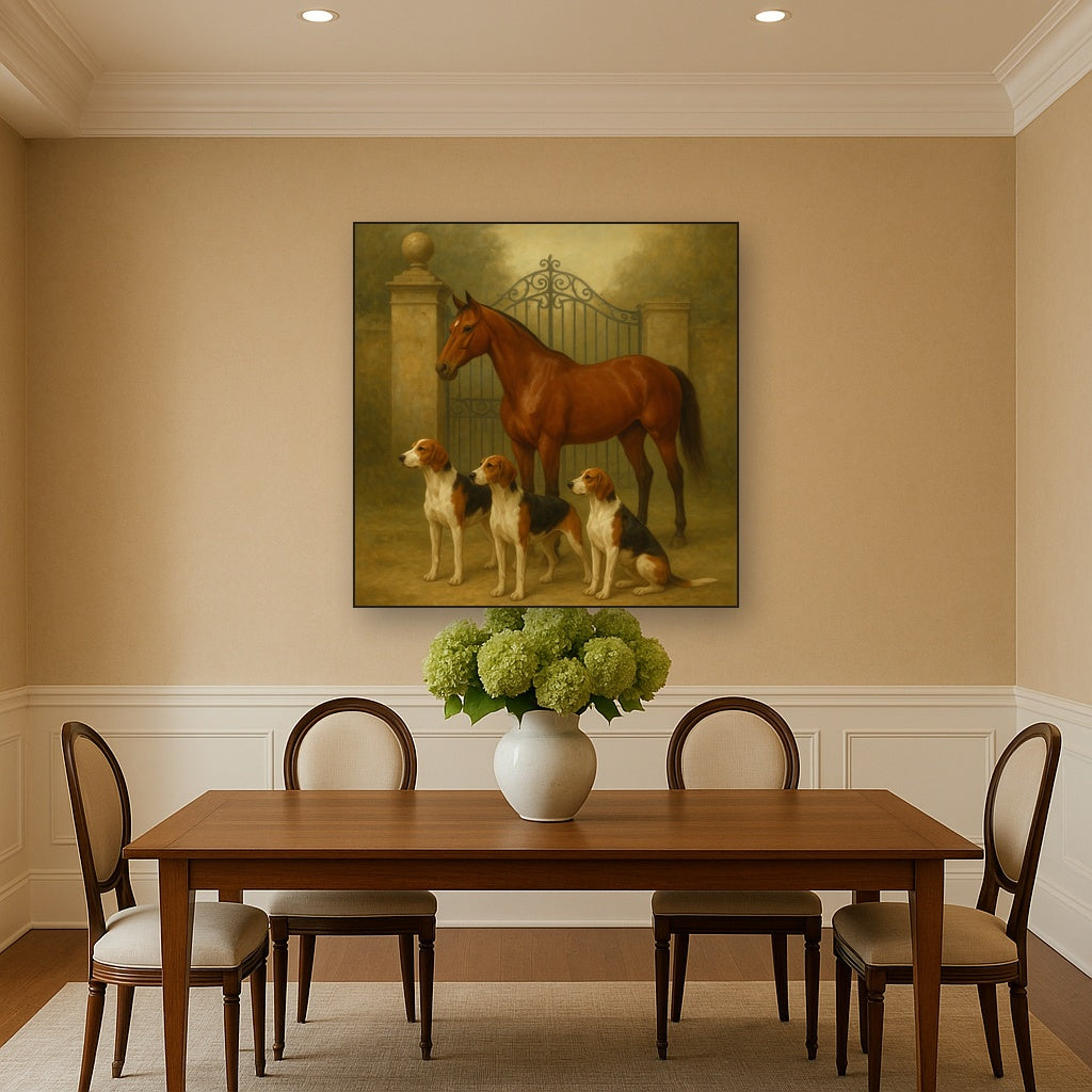 Hunting Hounds & Thoroughbred by Estate Gate No. 13 Oil Painting - View 4
