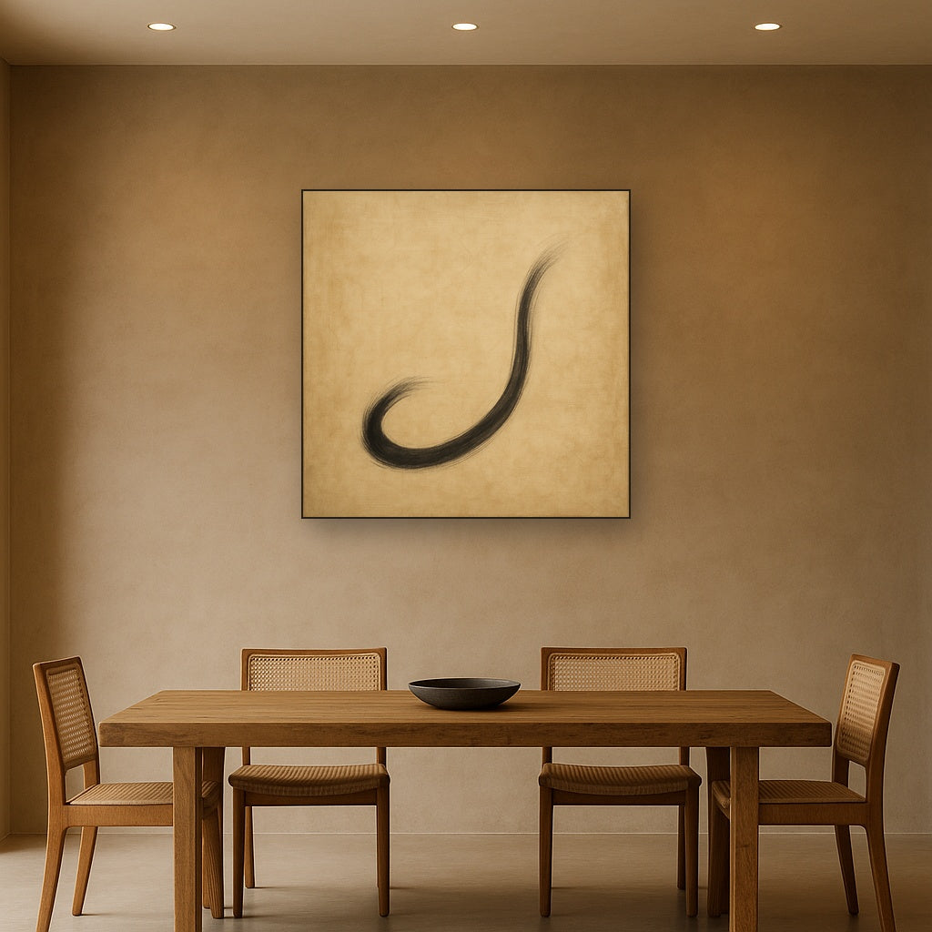 Aged Rice Paper & Charcoal Calligraphic Balance No. 11 Oil Painting - View 4