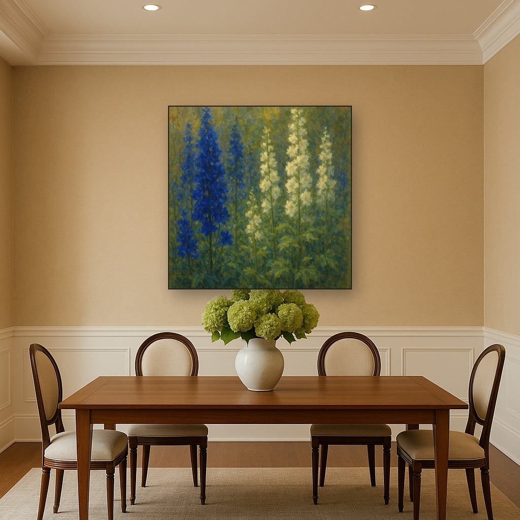 Wild Blue Delphiniums & White Larkspur Garden No. 9 Fine Art Oil Painting - View 4