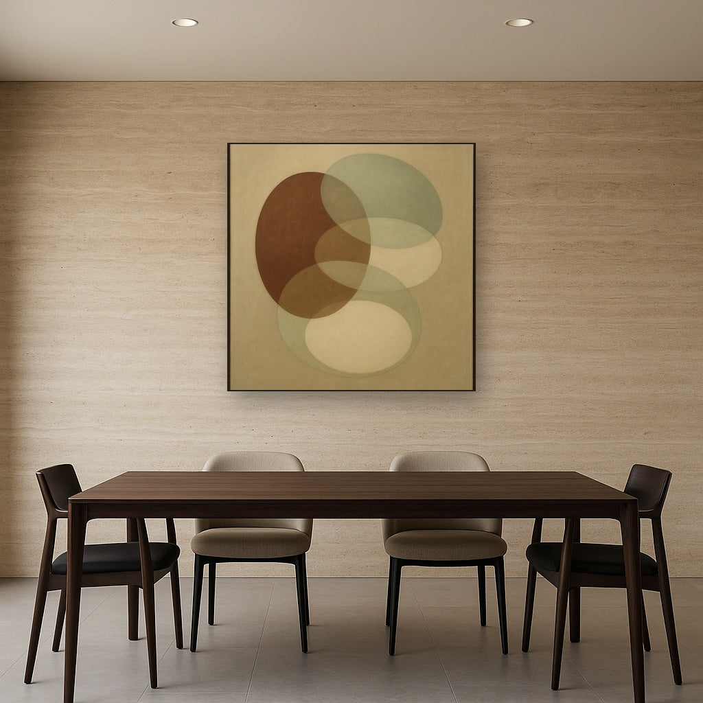 Floating Ellipse Harmony in Walnut & Pale Sage No. 6 Oil Painting - View 4