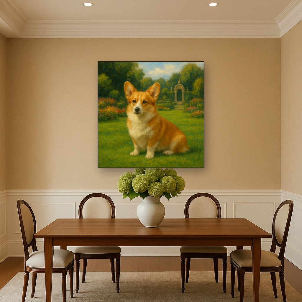 Pembroke Welsh Corgi in Royal English Garden No. 2 Fine Art Oil Painting - View 4