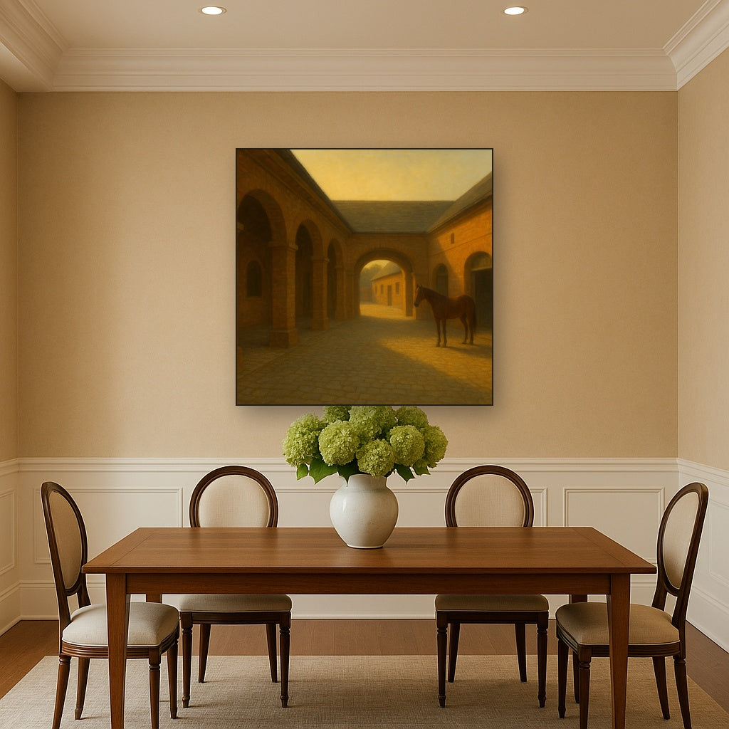 Equestrian Stable Courtyard in Late Afternoon No. 8 Oil Painting - View 4