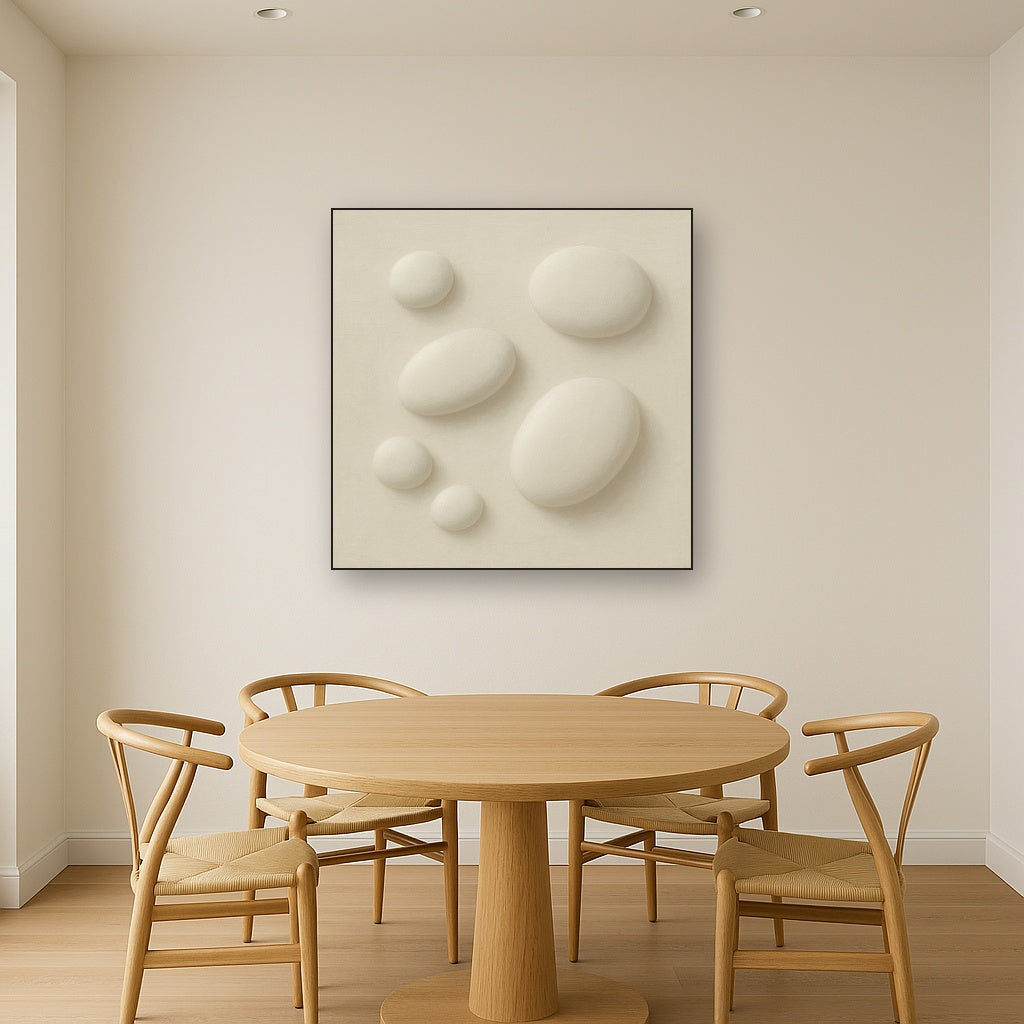 Organic Pebble Relief in White No. 6 - Modern Fine Art Oil Painting - View 4