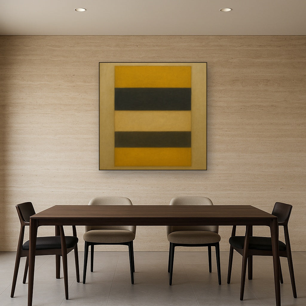 Stacked Horizon Blocks in Mustard & Charcoal No. 2 Oil Painting - View 4