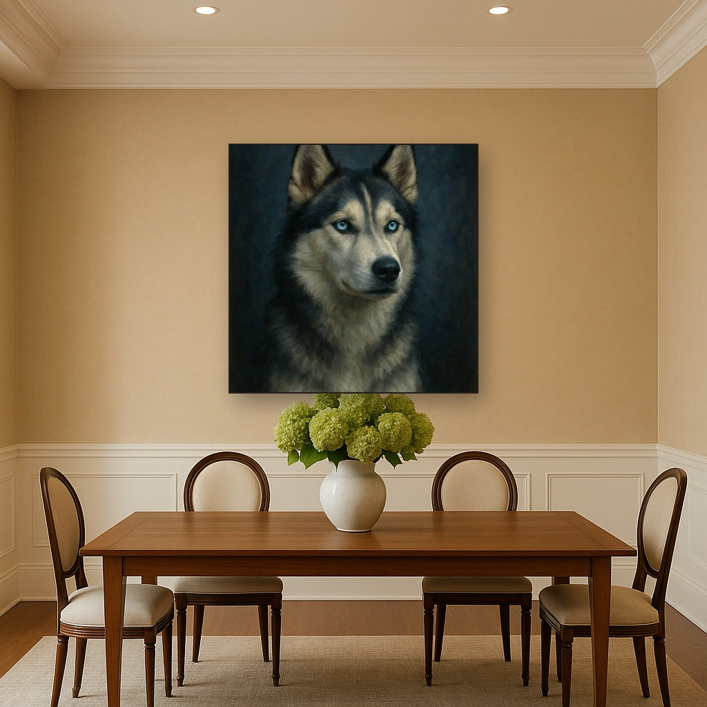 Siberian Husky with Luminous Ice Blue Eyes No. 17 Fine Art Oil Painting - View 4