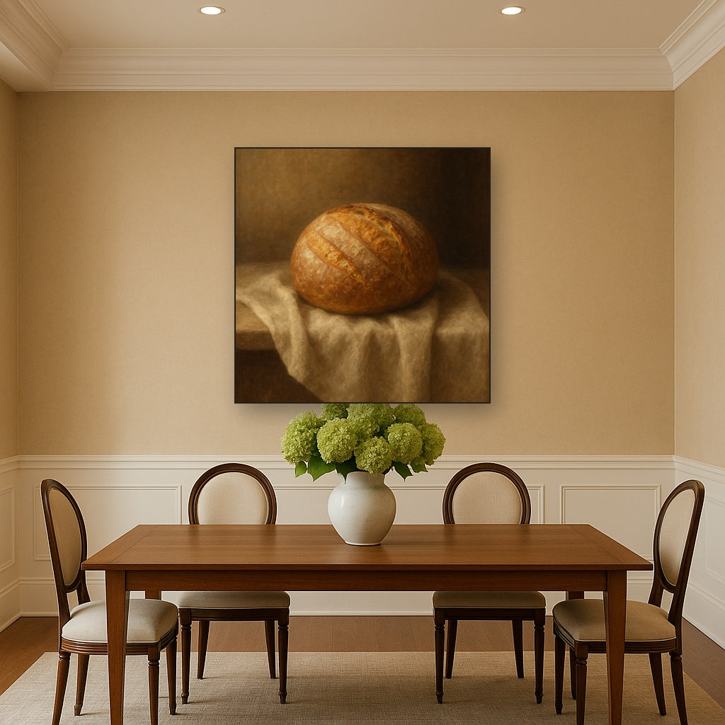 Artisan Sourdough Boule & Linen Drapery No. 5 Oil Painting - View 4