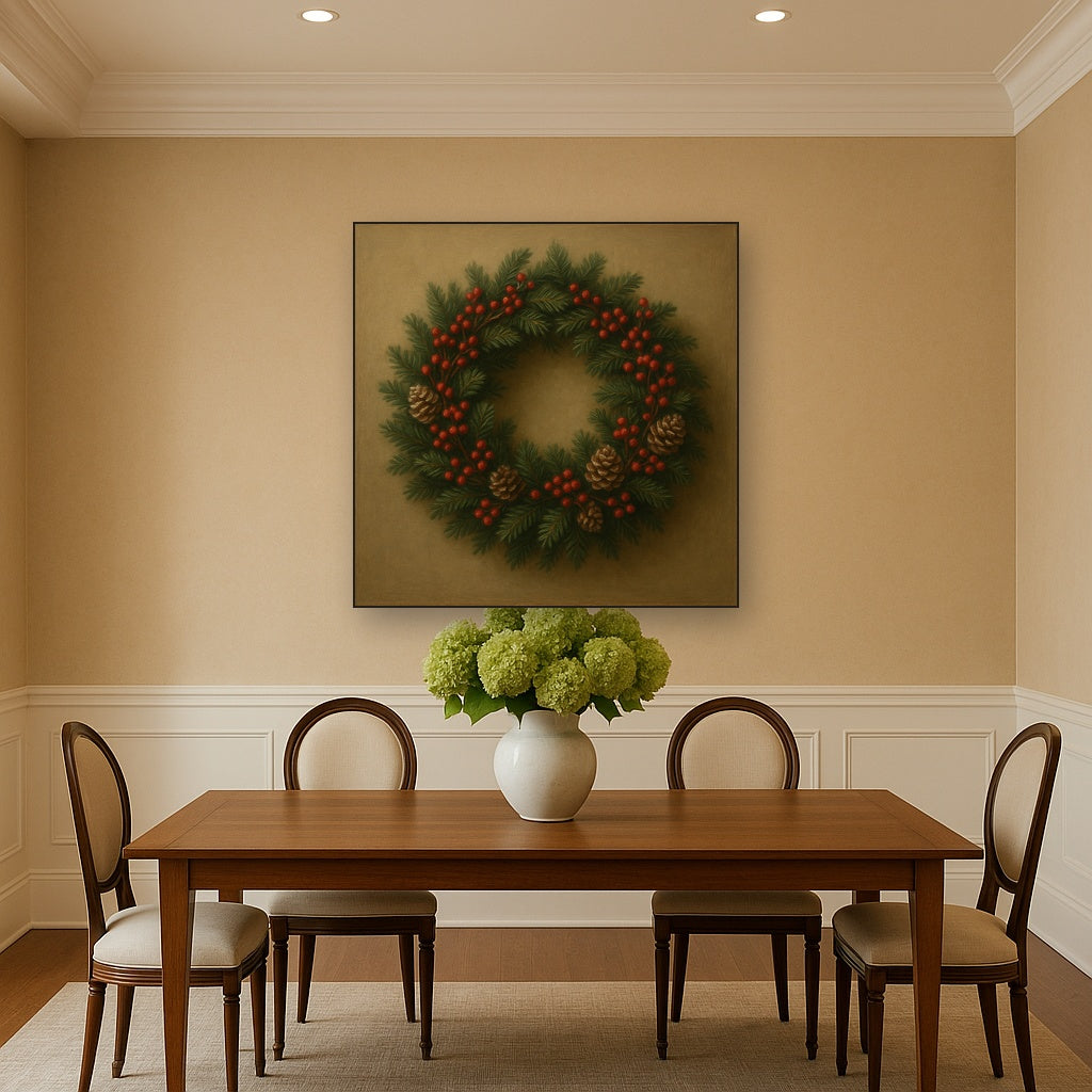 Vintage Holiday Botanical Wreath & Berries No. 5 Oil Painting - View 4