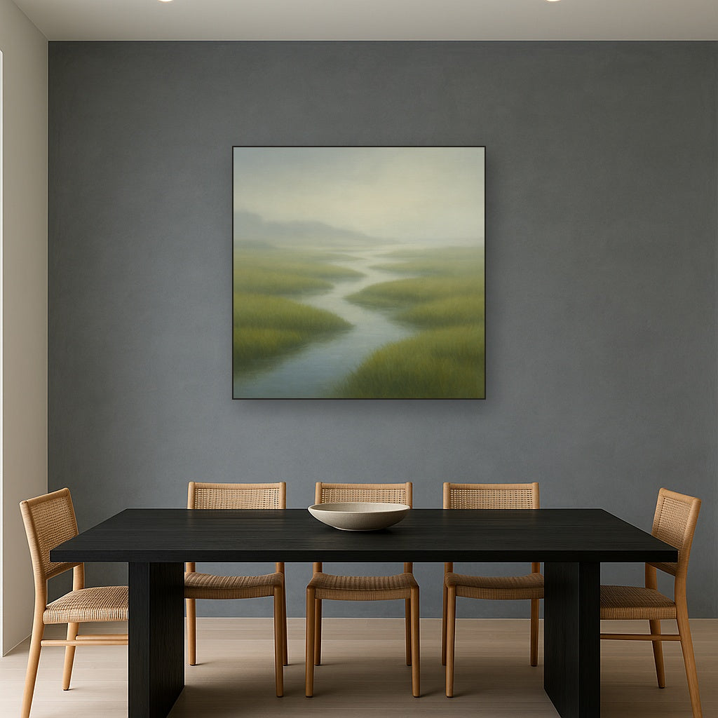 Morning Fog over Cape Cod Tidal Marsh Oil Painting - View 4