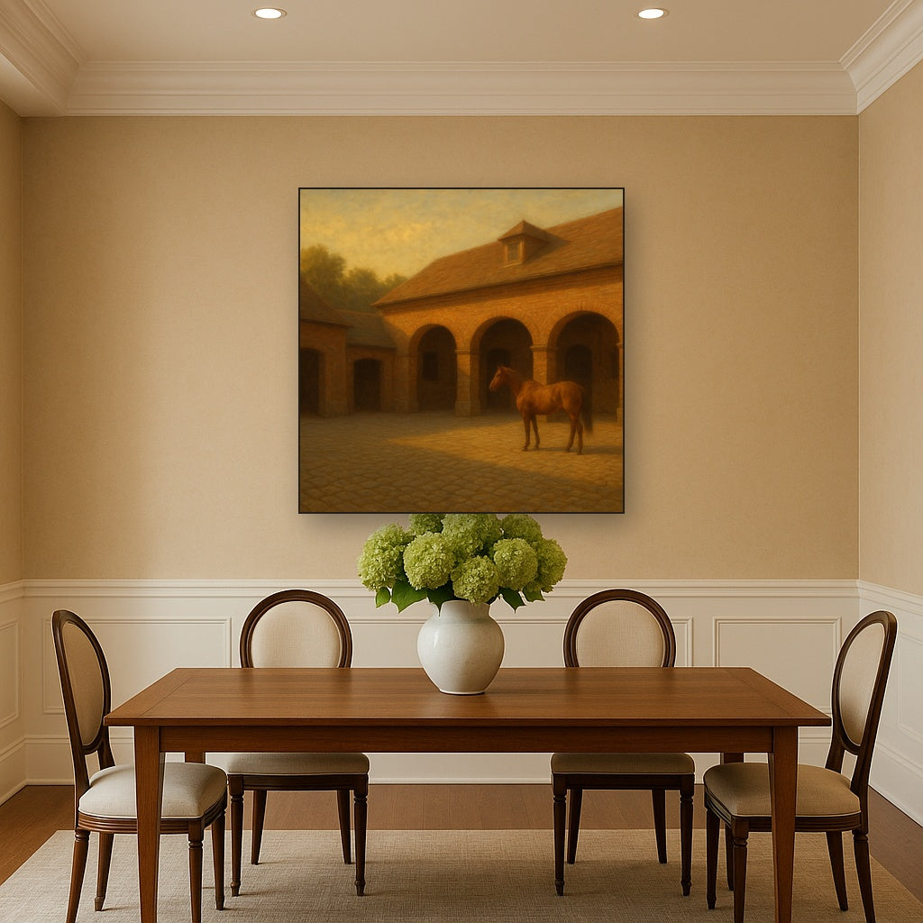 Equestrian Stable Courtyard in Late Afternoon No. 7 Oil Painting - View 4