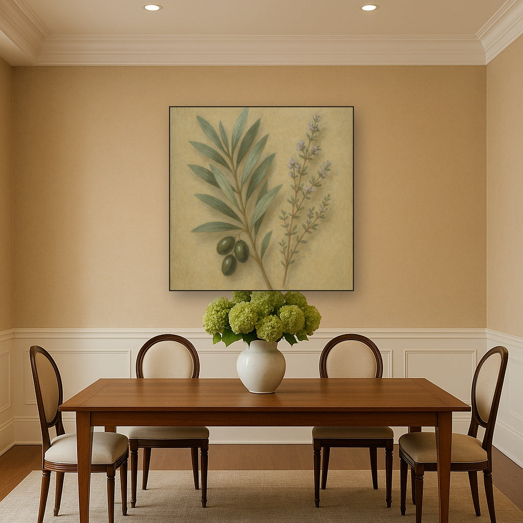 Olive Branches & Wild Thyme Botanical Study No. 7 Fine Art Oil Painting - View 4