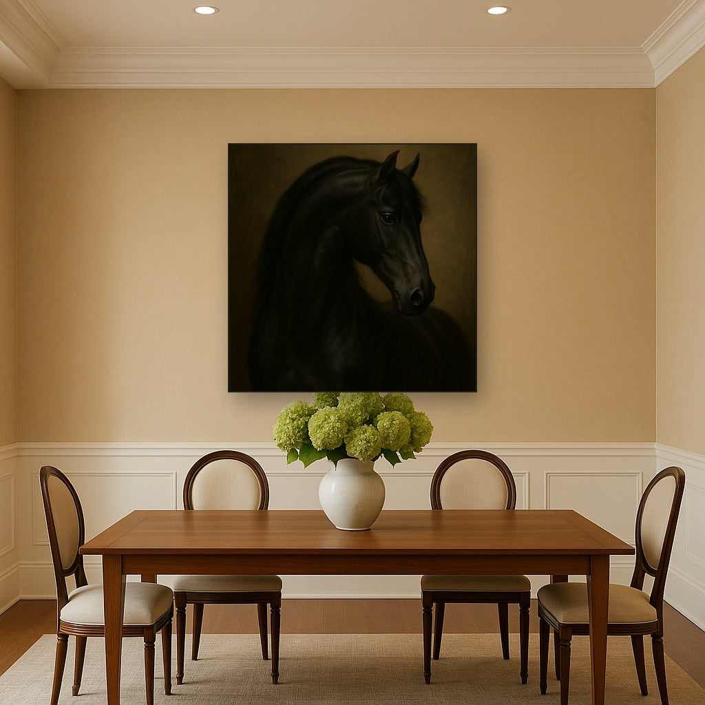 Dark Stallion Portrait in Classical Sfumato No. 11 Oil Painting - View 4