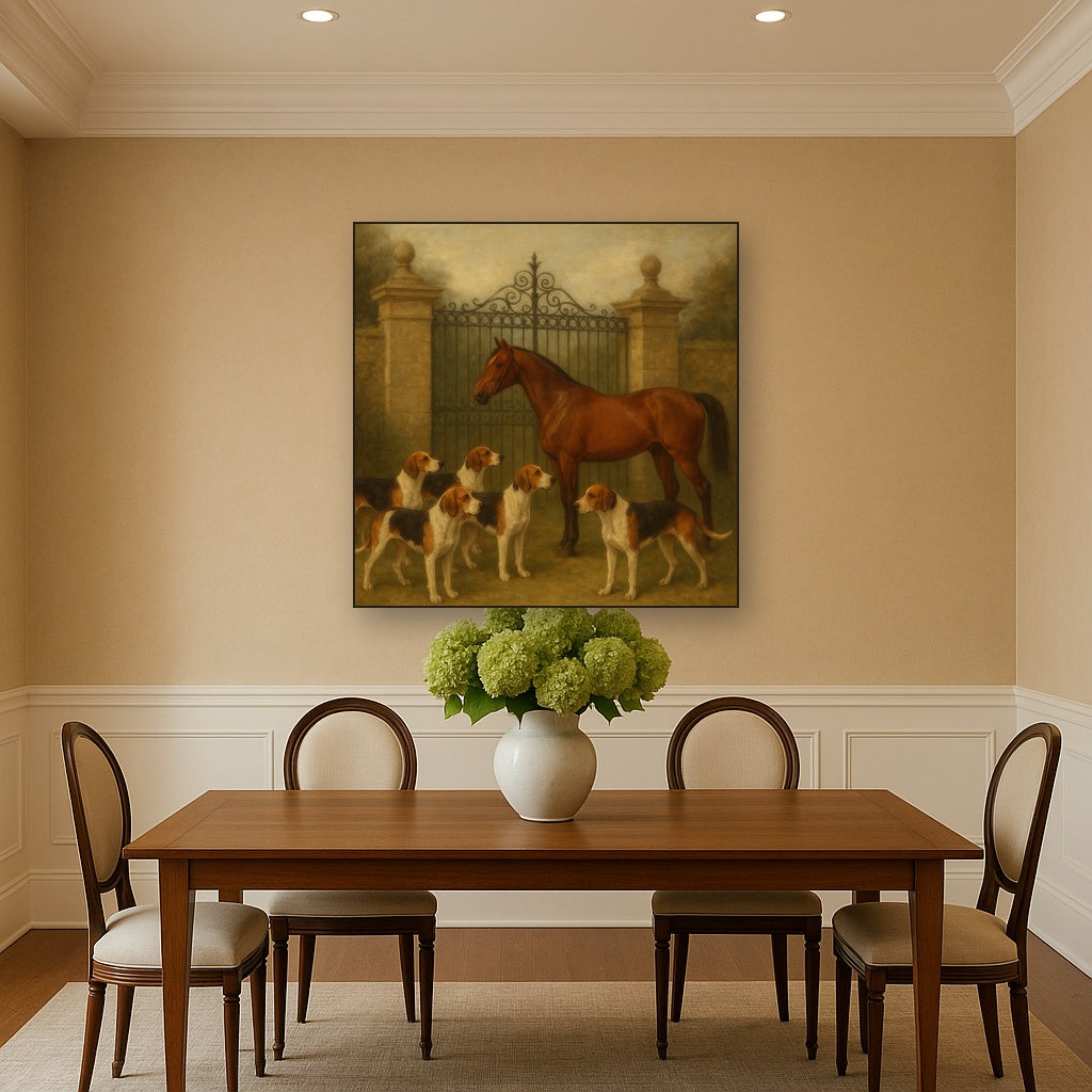 Hunting Hounds & Thoroughbred by Estate Gate No. 3 Oil Painting - View 4