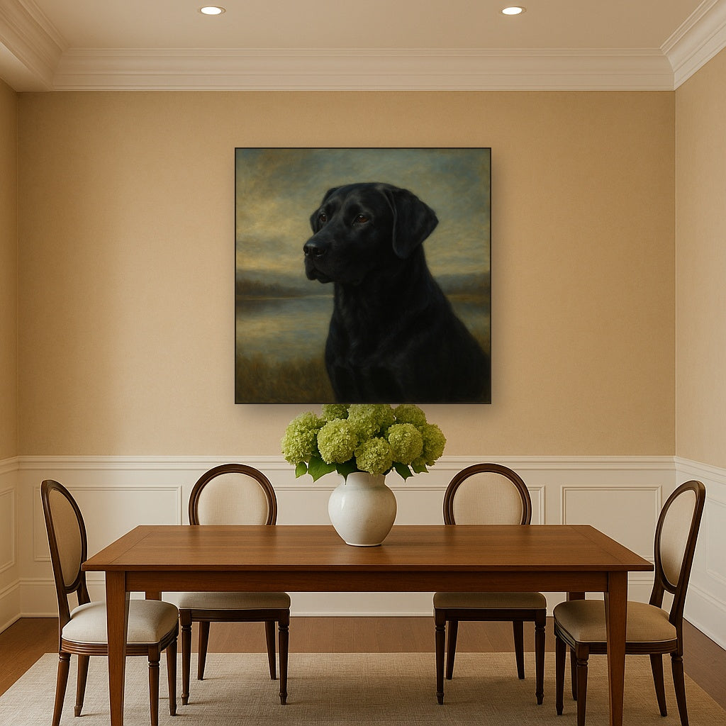 Black Labrador Retriever by Misty Lake Horizon No. 17 Fine Art Oil Painting - View 4