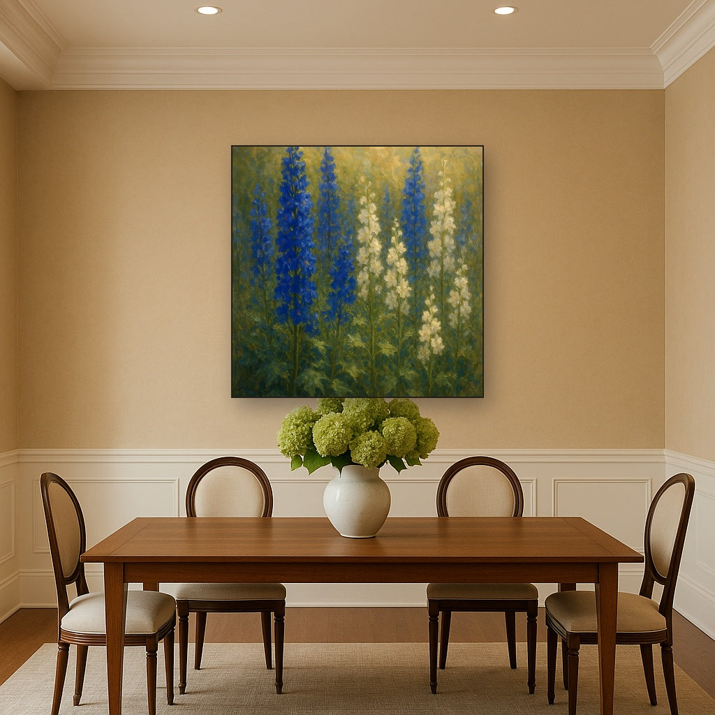 Wild Blue Delphiniums & White Larkspur Garden No. 11 Fine Art Oil Painting - View 4
