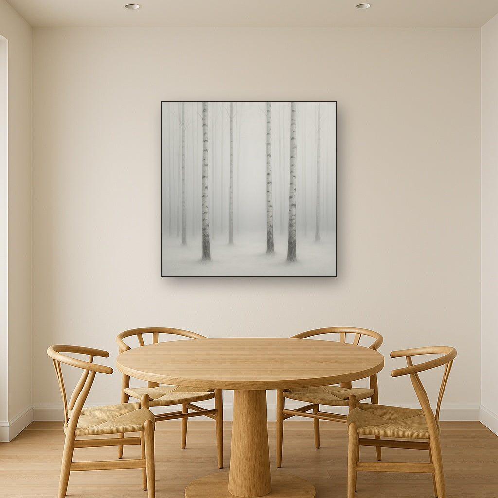 Pale Birch Woodland Silhouette in Whiteout No. 22 Oil Painting - View 4