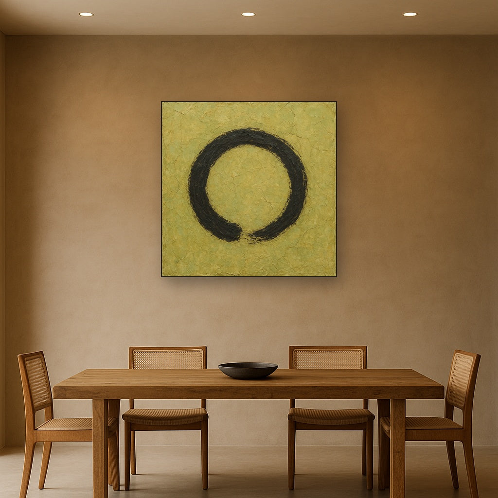 Raw Plaster & Charcoal Enso Circle Oil Painting - View 4
