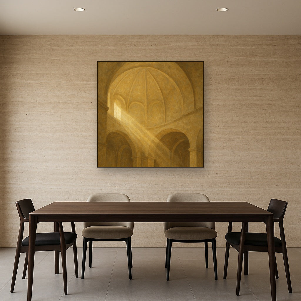 Modernist Vaulted Dome Architectural Oil Painting - Styled in Elegant Dining Room