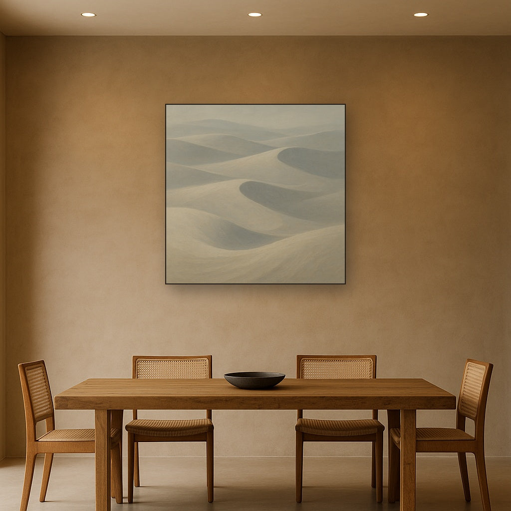 Monochrome Sand Dune Contours & Pale Slate Oil Painting - View 4
