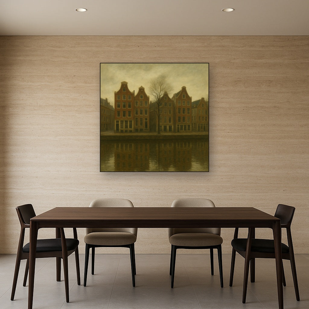 Amsterdam Canal Houses Under Overcast Sky No. 3 Oil Painting - View 4