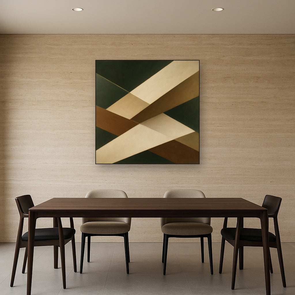 Kinetic Diagonal Planes in Forest & Alabaster No. 12 Fine Art Oil Painting - View 4