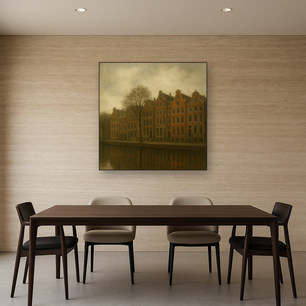 Amsterdam Canal Houses Under Overcast Sky No. 9 Oil Painting - View 4