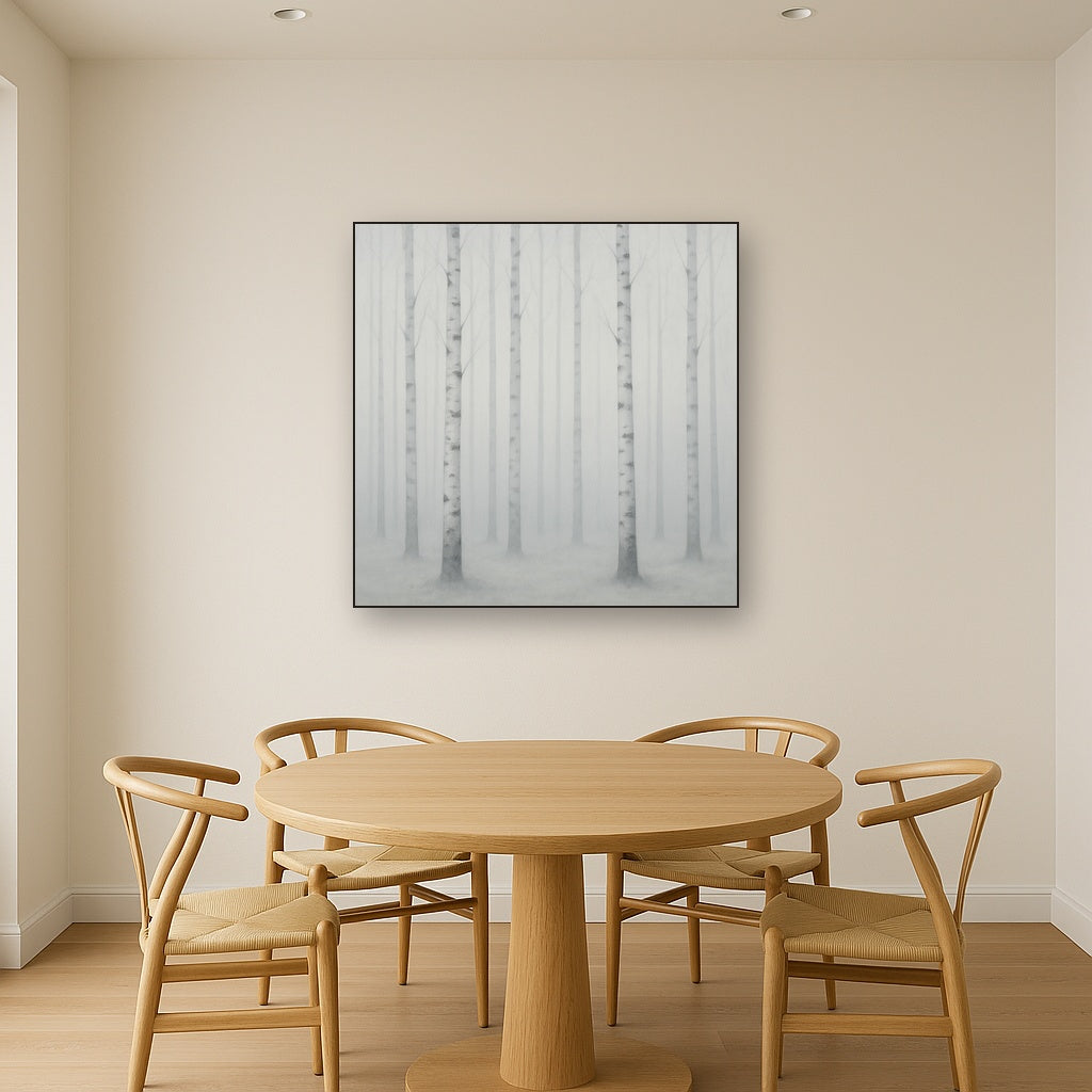 Pale Birch Woodland Silhouette in Whiteout No. 23 Oil Painting - View 4