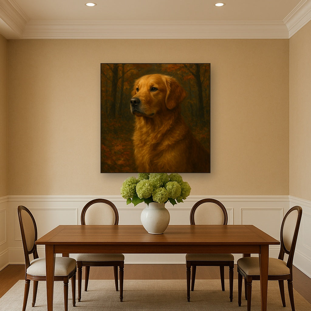 Noble Golden Retriever in Autumn Woods No. 11 Fine Art Oil Painting - View 4