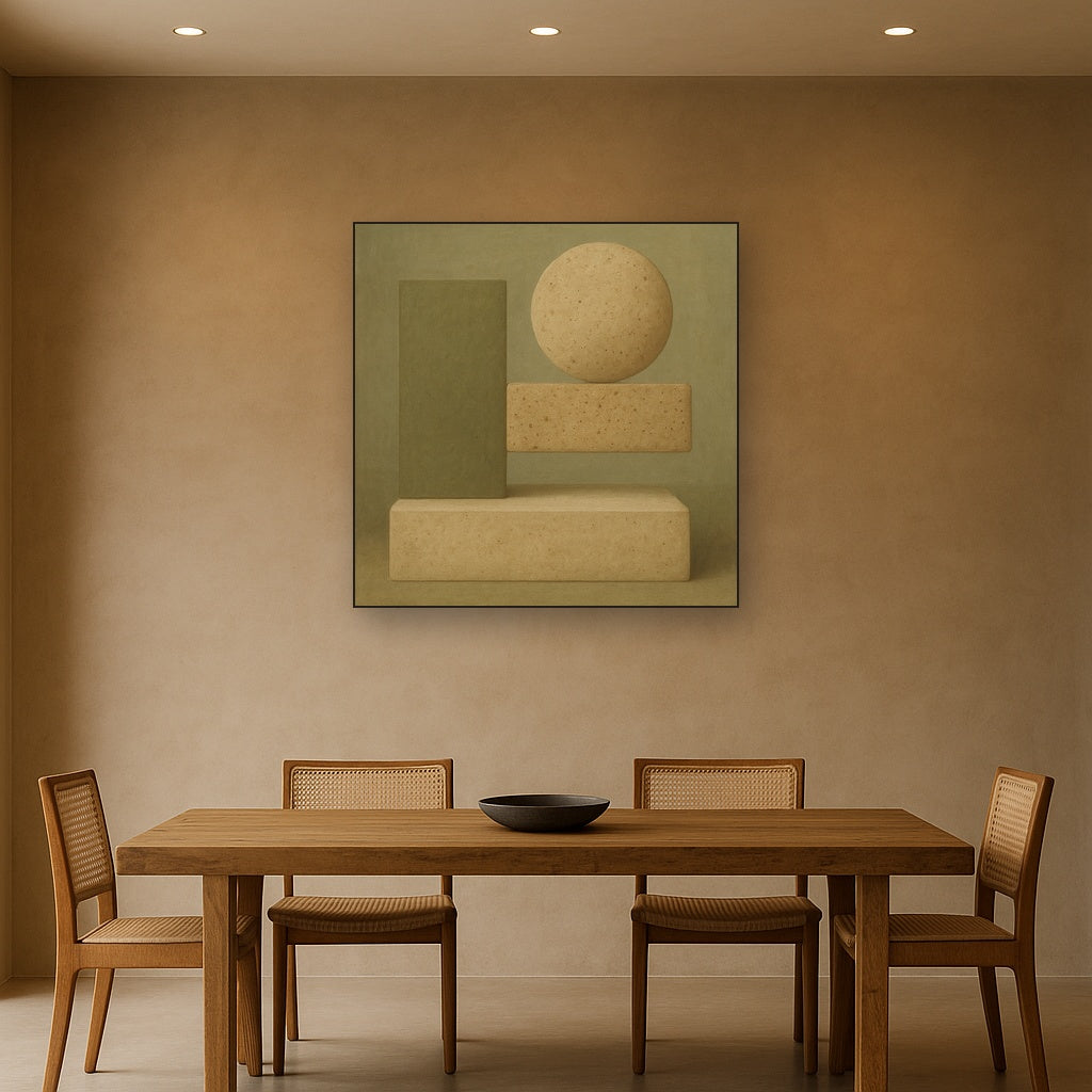 Muted Olive & Sandstone Geometric Balance No. 28 Oil Painting - View 4