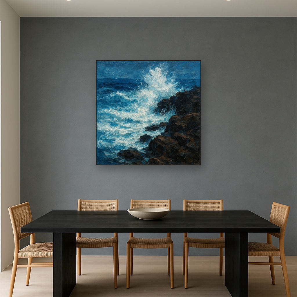 Crashing Azure Sea Foam Oil Painting - View 4