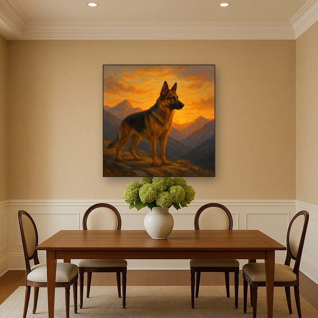 German Shepherd Standing in Alpine Sunset No. 3 Fine Art Oil Painting - View 4