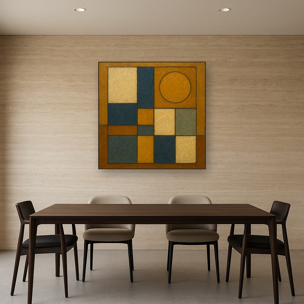Bauhaus Geometric Balance No. 1 No. 2 Oil Painting - Styled in Elegant Dining Room