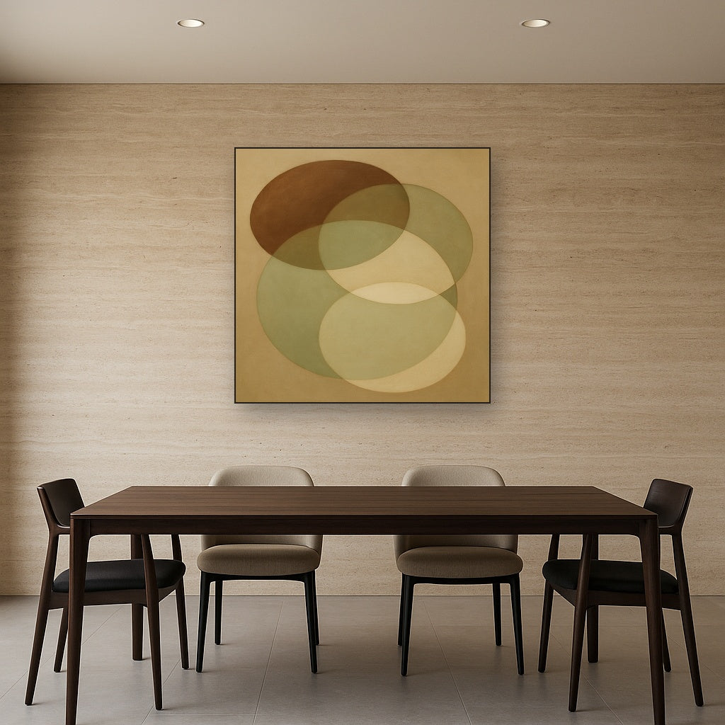 Floating Ellipse Harmony in Walnut & Pale Sage No. 15 Oil Painting - View 4