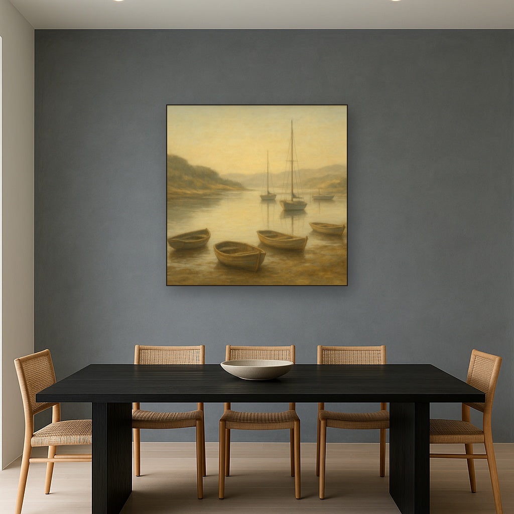 Quiet Fishing Harbor at Morning Low Tide No. 16 Oil Painting - View 4