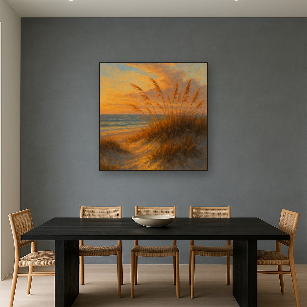 Golden Hour Coastal Dune Grasses Oil Painting - View 4