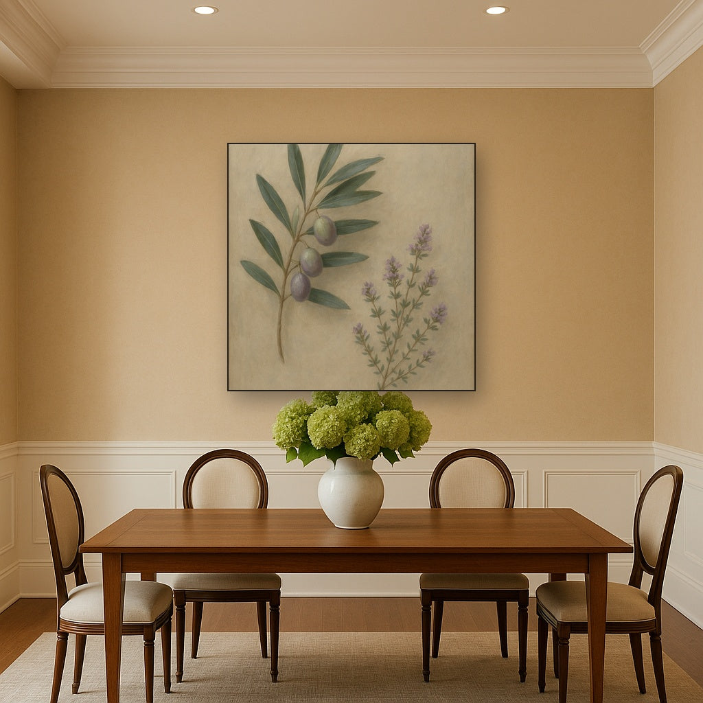 Olive Branches & Wild Thyme Botanical Study No. 12 Fine Art Oil Painting - View 4