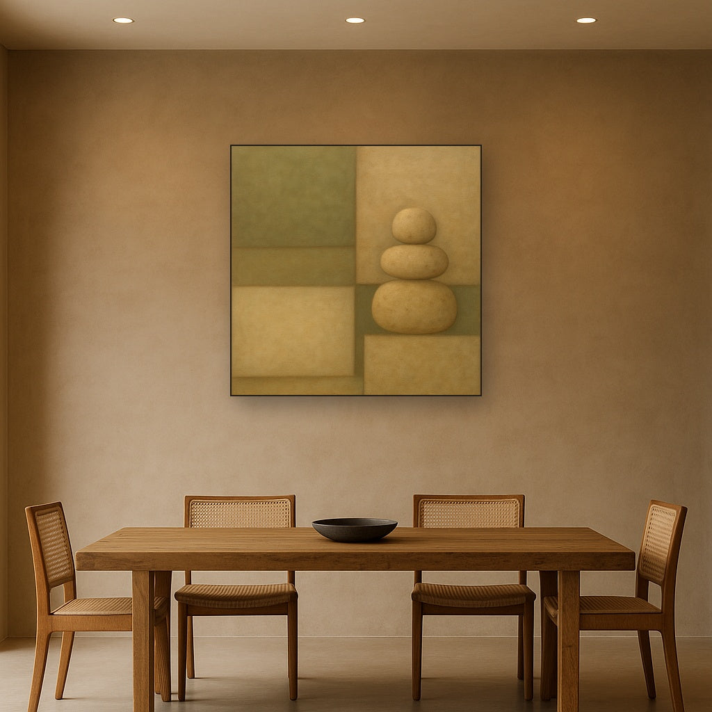 Muted Olive & Sandstone Geometric Balance No. 27 Oil Painting - View 4