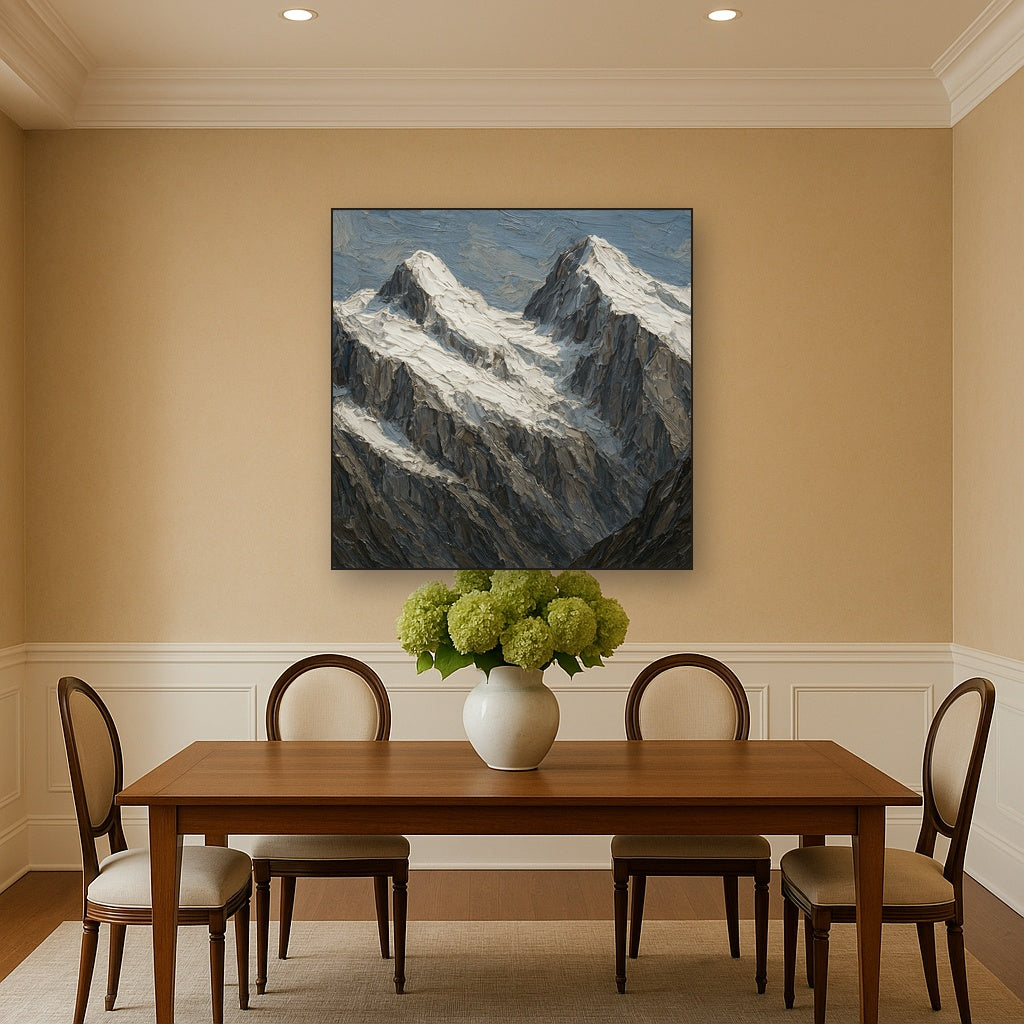 Glacial Ridge Heavy Impasto Oil Painting - Styled in Elegant Dining Room