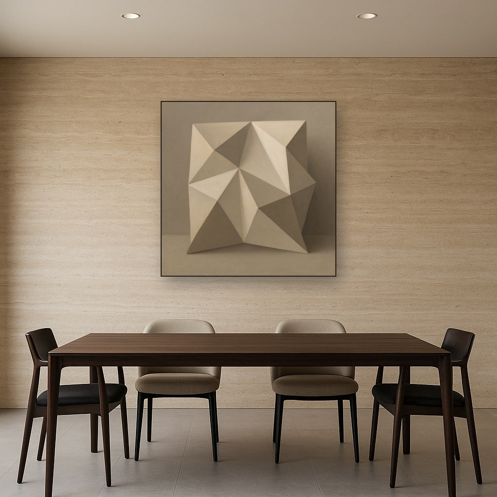 Folded Paper Geometry in Neutral Gradient Shadows No. 12 Oil Painting - View 4