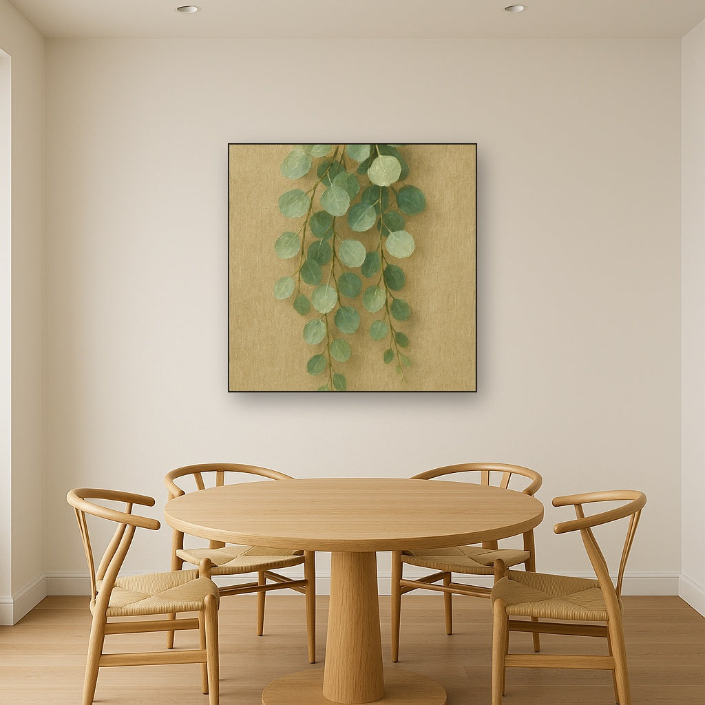Eucalyptus Canopy Botanical Oil Painting - Styled in Elegant Dining Room
