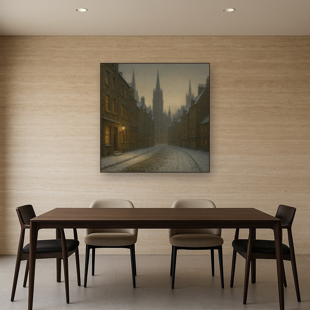 Edinburgh Old Town Royal Mile in Snow No. 10 Oil Painting - View 4